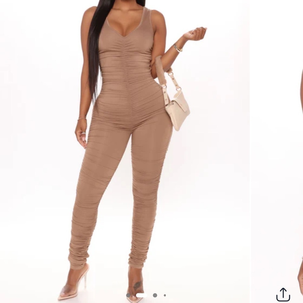 Fashion Nova Ruched Rebel Sleeveless Jumpsuit - Nude Size Medium. K-35